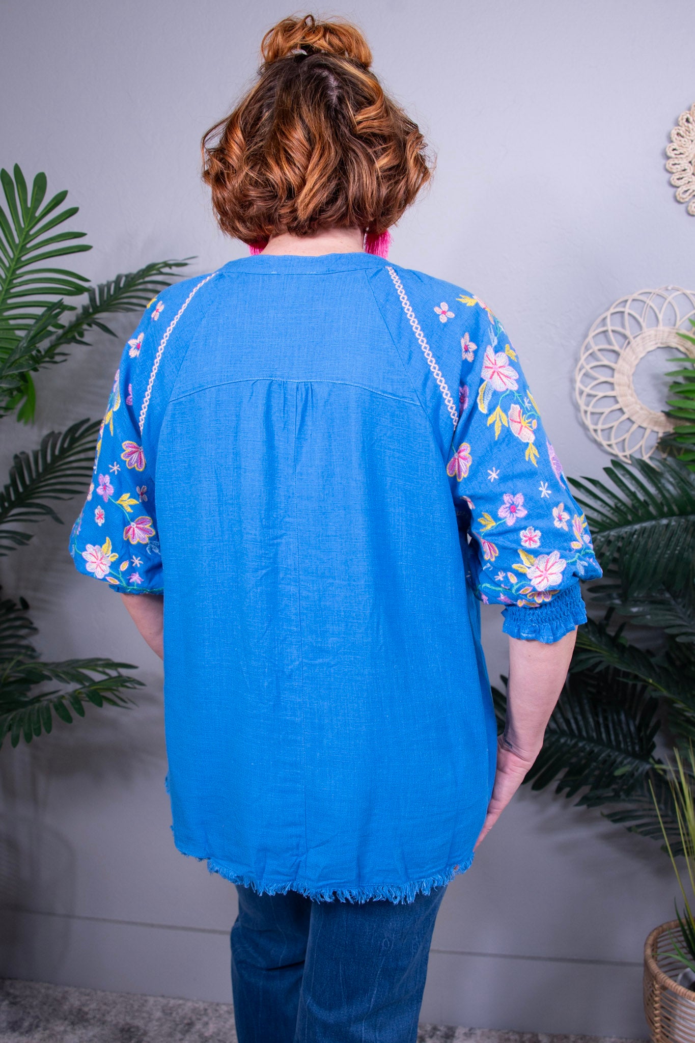 Moment In Time Cerulean Embroidery Top