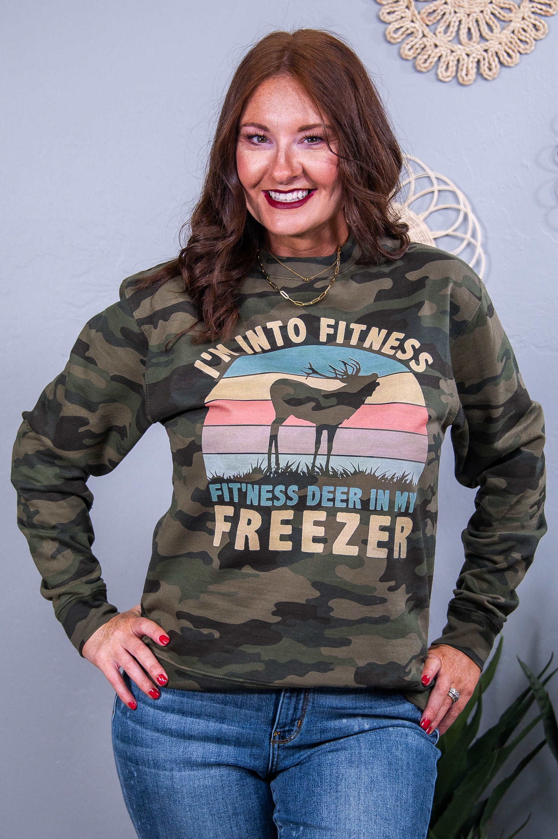 I'm Into Fitness Forest Camouflage Graphic Sweatshirt - A3629FCA