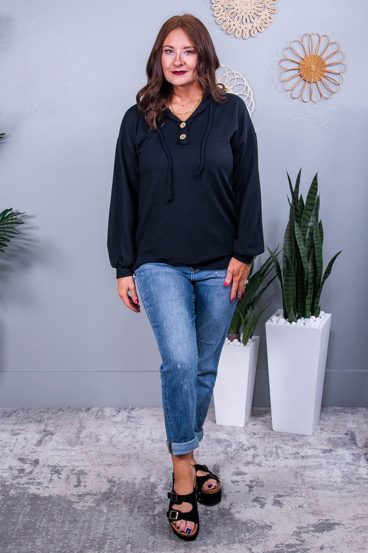 Give It A Chance Black Solid Ribbed Top - T10473BK