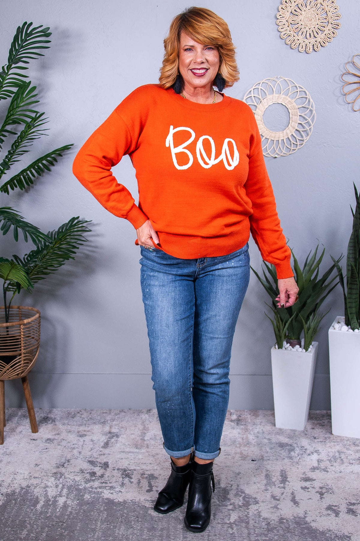 'Boo' Orange/White Knitted Sweater - T10467OR