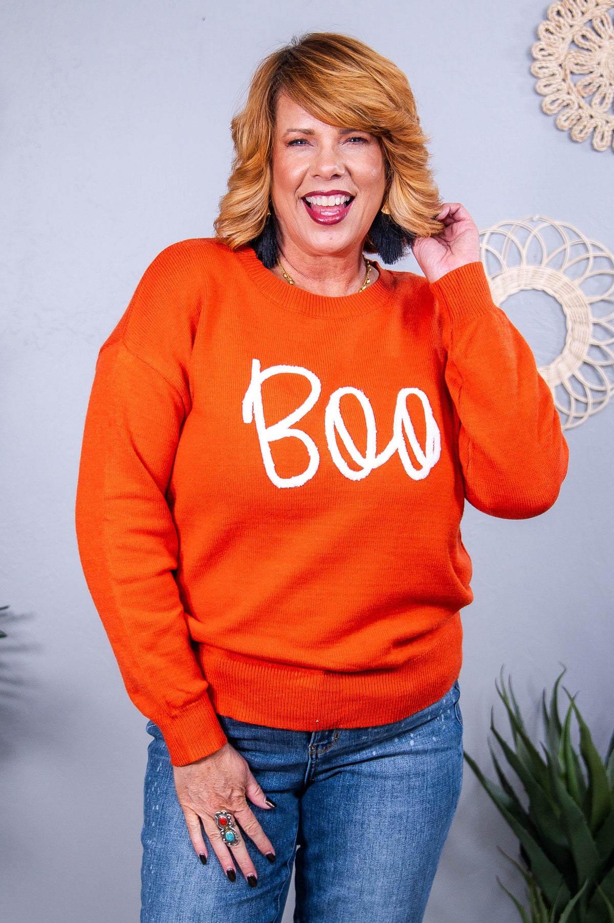 'Boo' Orange/White Knitted Sweater - T10467OR