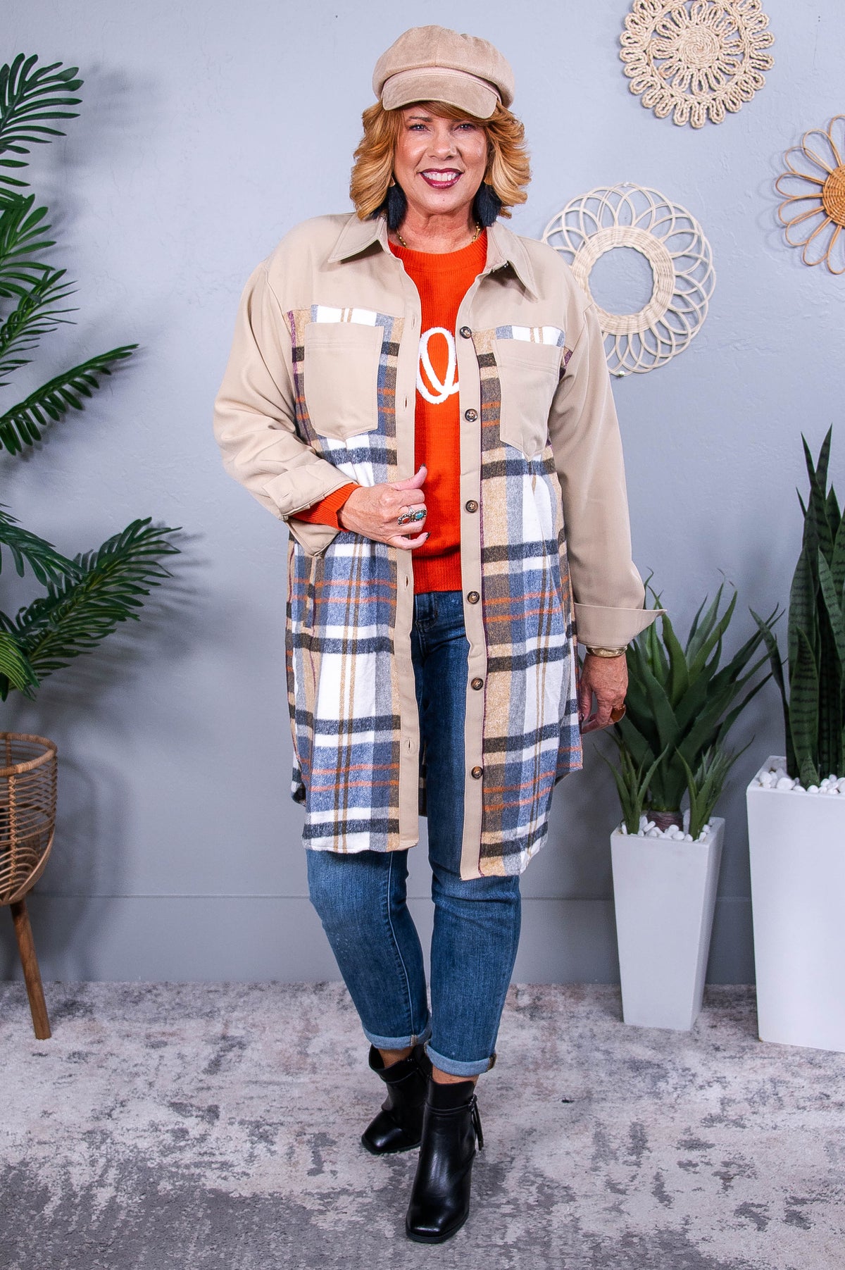 Fresh Fall Breeze Khaki/Multi Color Plaid Jacket - O5537KH