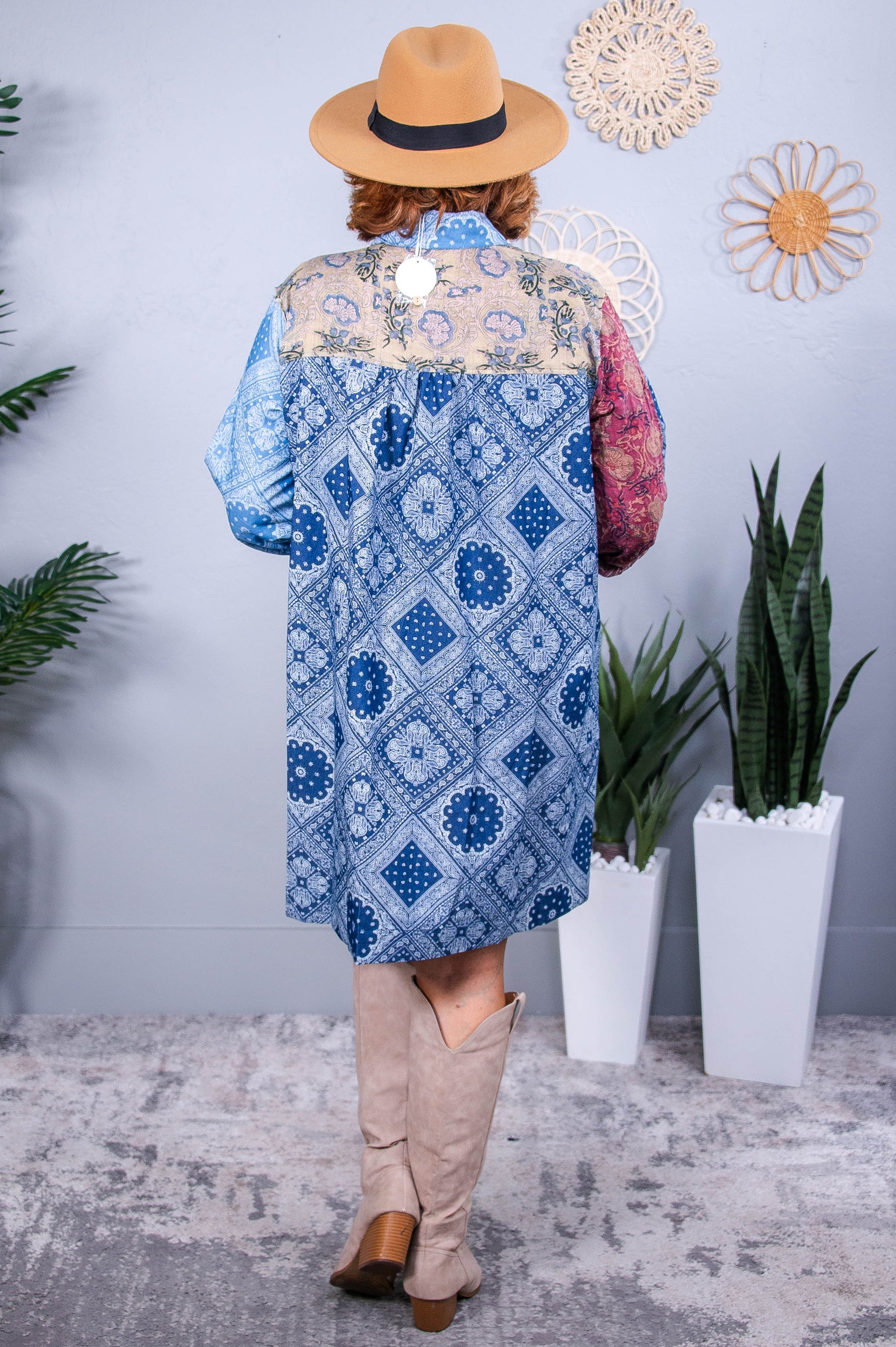 Whispered Words Blue/Multi Color Paisley/Floral Patchwork Dress - D5542BL