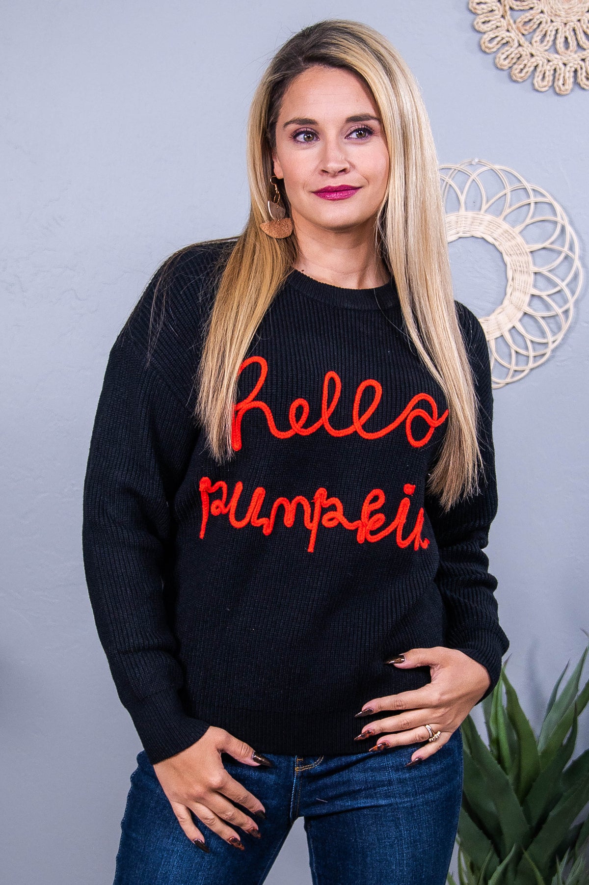 Hello Pumpkin Black/Orange Knitted Sweater Top - T10485BK