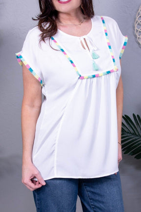 The Perfect Touch Colorful Fringed Detail Top