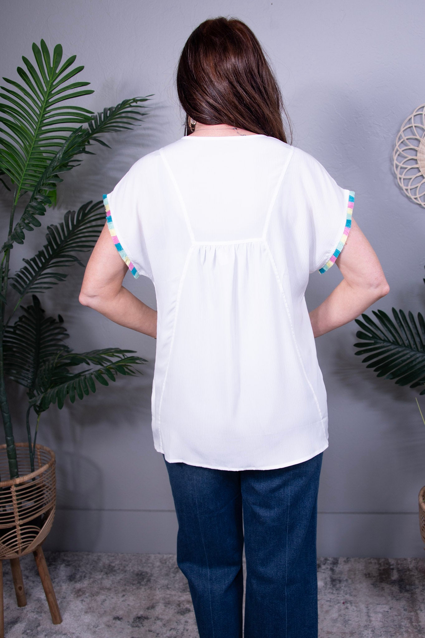The Perfect Touch Colorful Fringed Detail Top