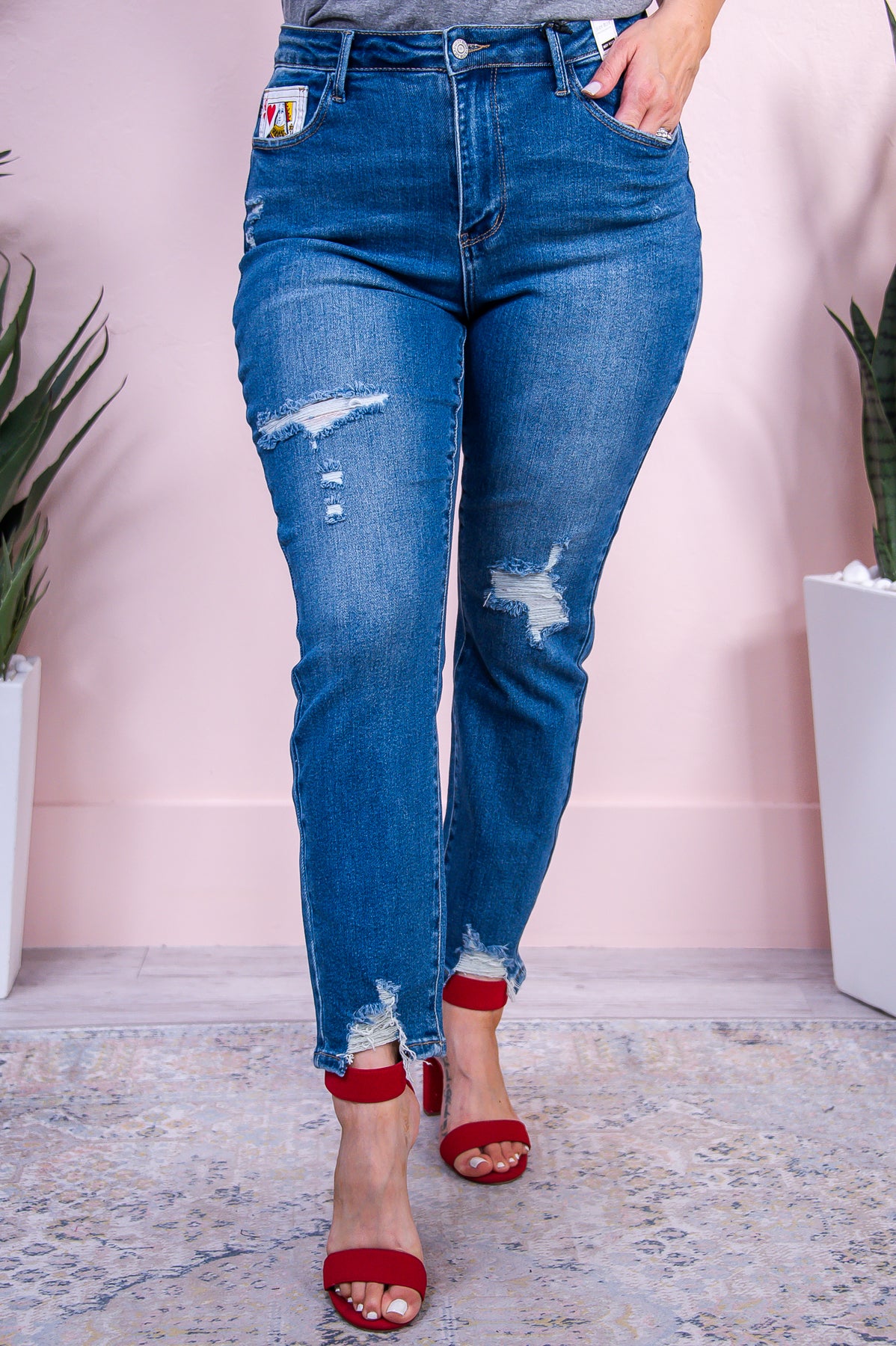 Queen Of Hearts Mediu Denim Distressed/Frayed  Jeans - K1154MDN