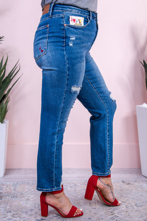 Queen Of Hearts Mediu Denim Distressed/Frayed  Jeans - K1154MDN