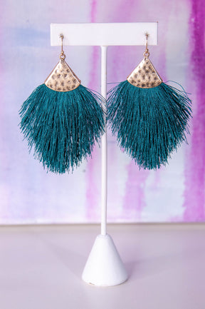 Hunter Green/Gold Hammered Fringe Earrings - EAR4406HGN