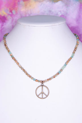 Multi Color Jasper Stone Peace Sign Pendant Necklace - NEK4372MU