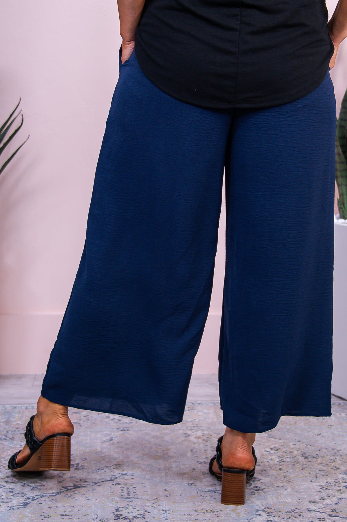Summers In Italy Navy Solid Front Tie Palazzo Pants - PNT1633NV