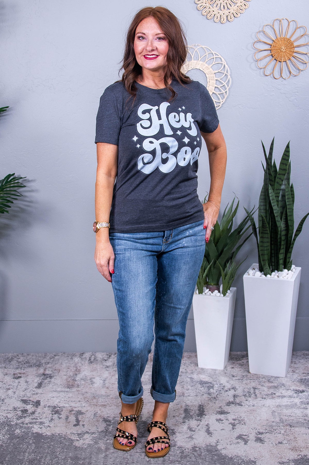 Hey Boo Dark Heather Gray Graphic Tee - A3634DHG