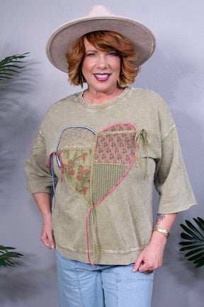 Tugging At My Heartstrings Olive Top - T11029OL