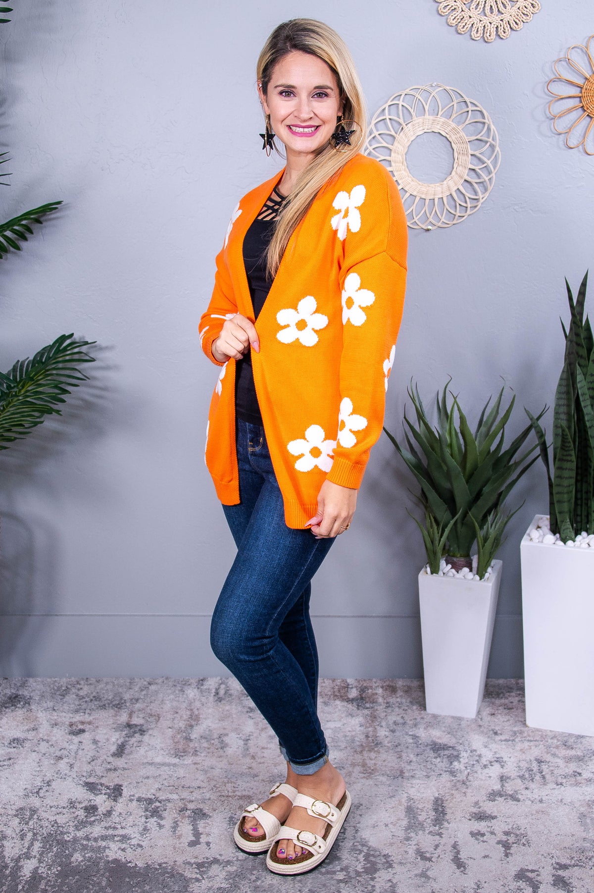 Start With Love Orange/Ivory Floral Knitted Cardigan - O5582OR