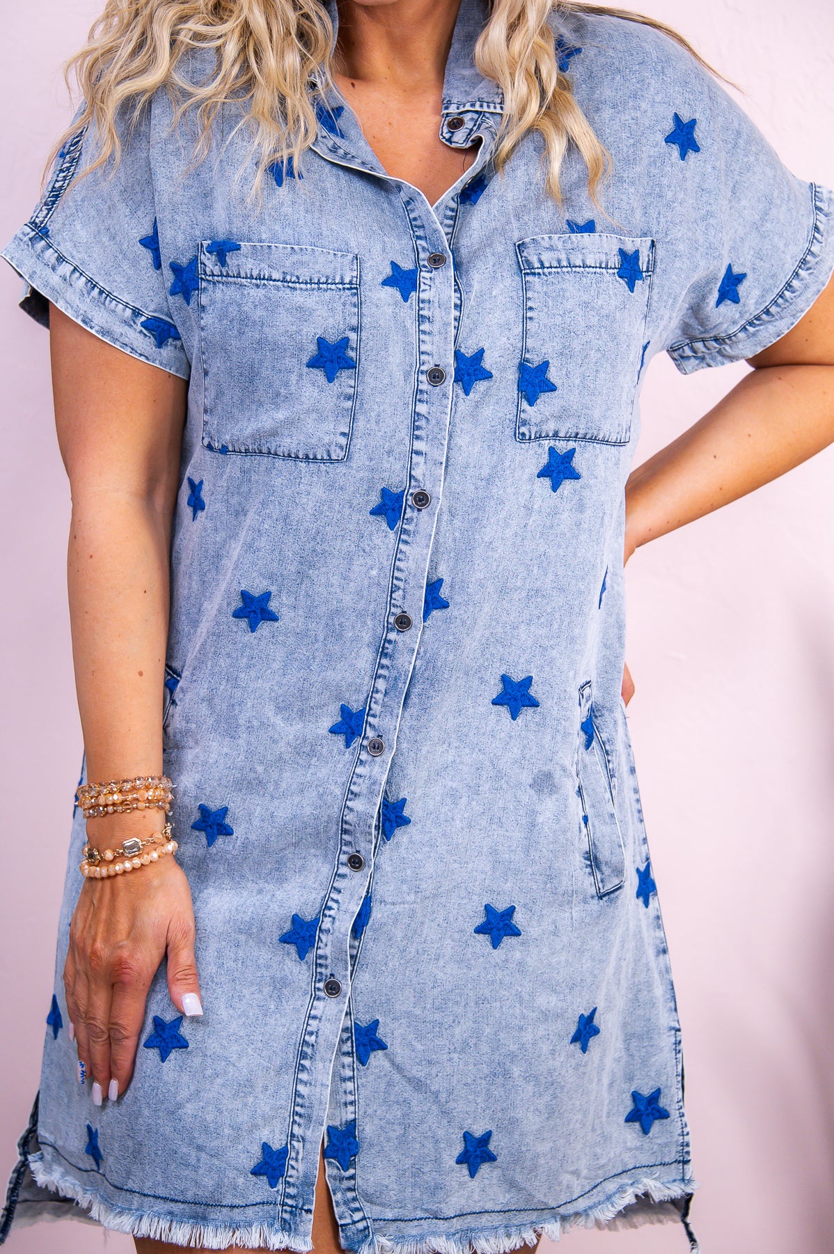 Feels Like Freedom Denim/Blue Star Embroidered Dress - D5343DN