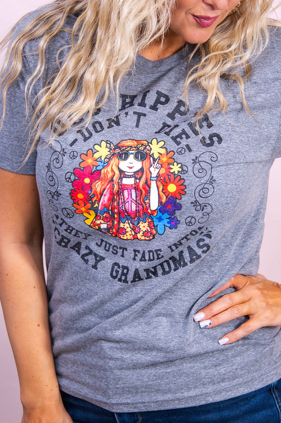 Old Hippie's Don't Die Premium Heather Gray Graphic Tee - A3373PHG