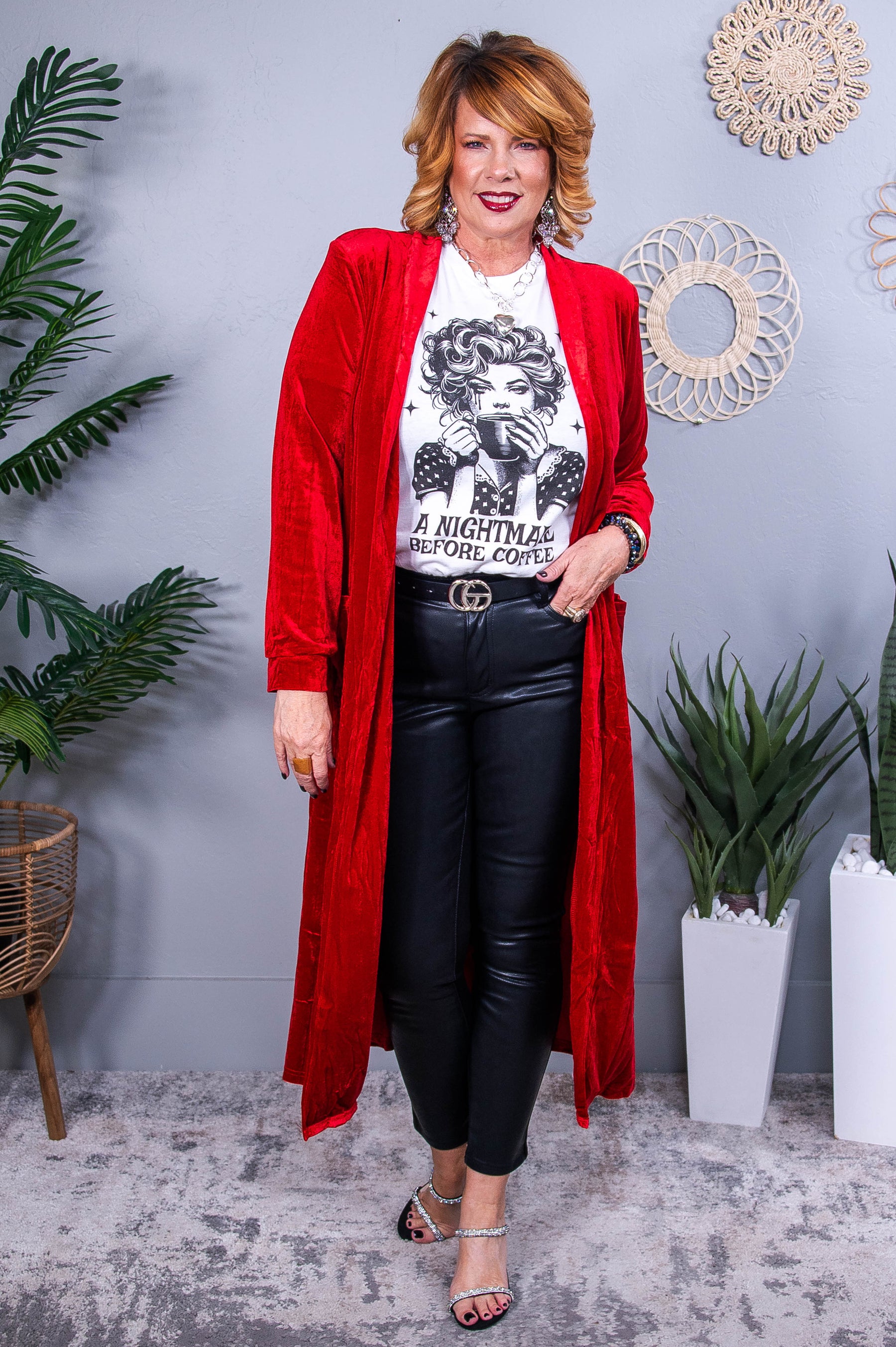 There Is Always Hope Red Solid Velvet Long Cardigan - O5585RD