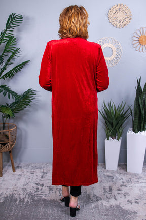 There Is Always Hope Red Solid Velvet Long Cardigan - O5585RD