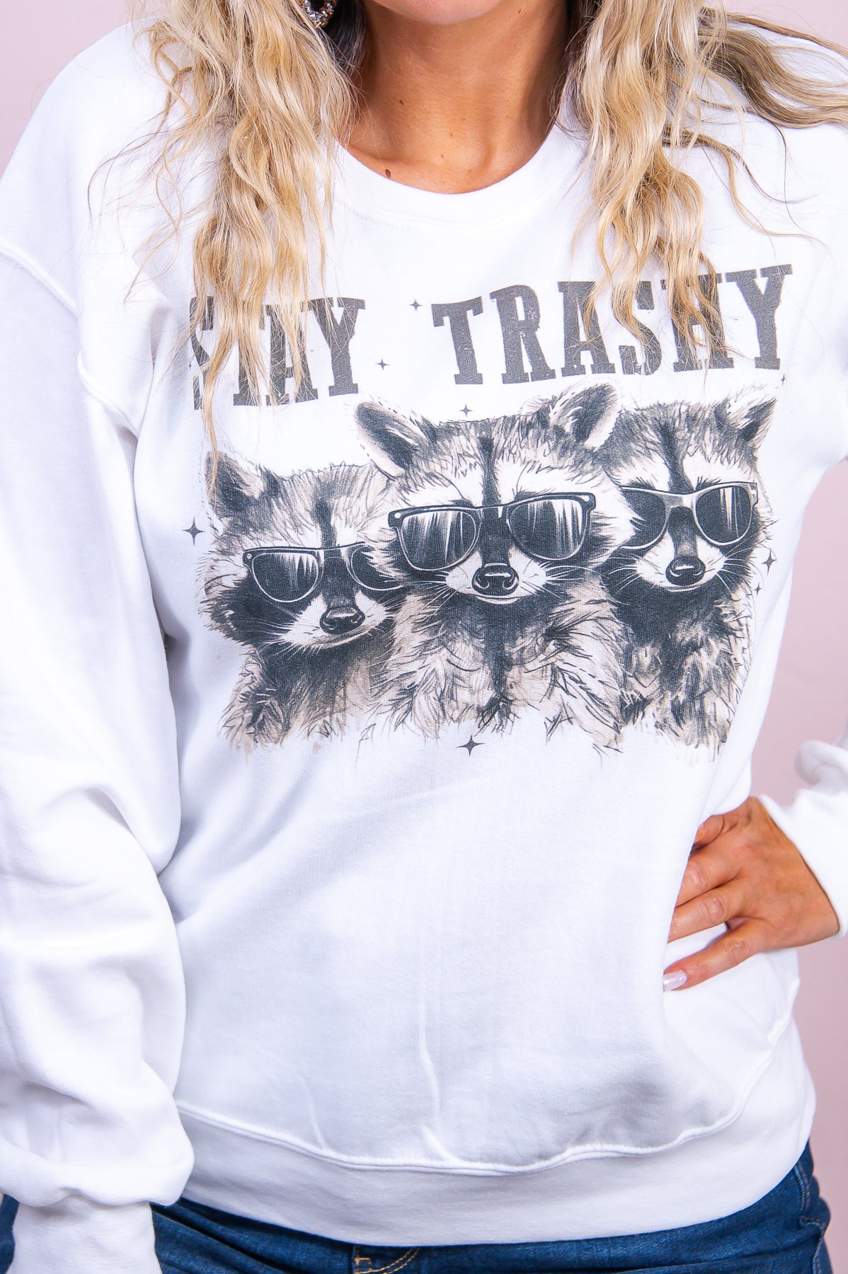 Stay Trashy White Graphic Sweatshirt - A3379WH