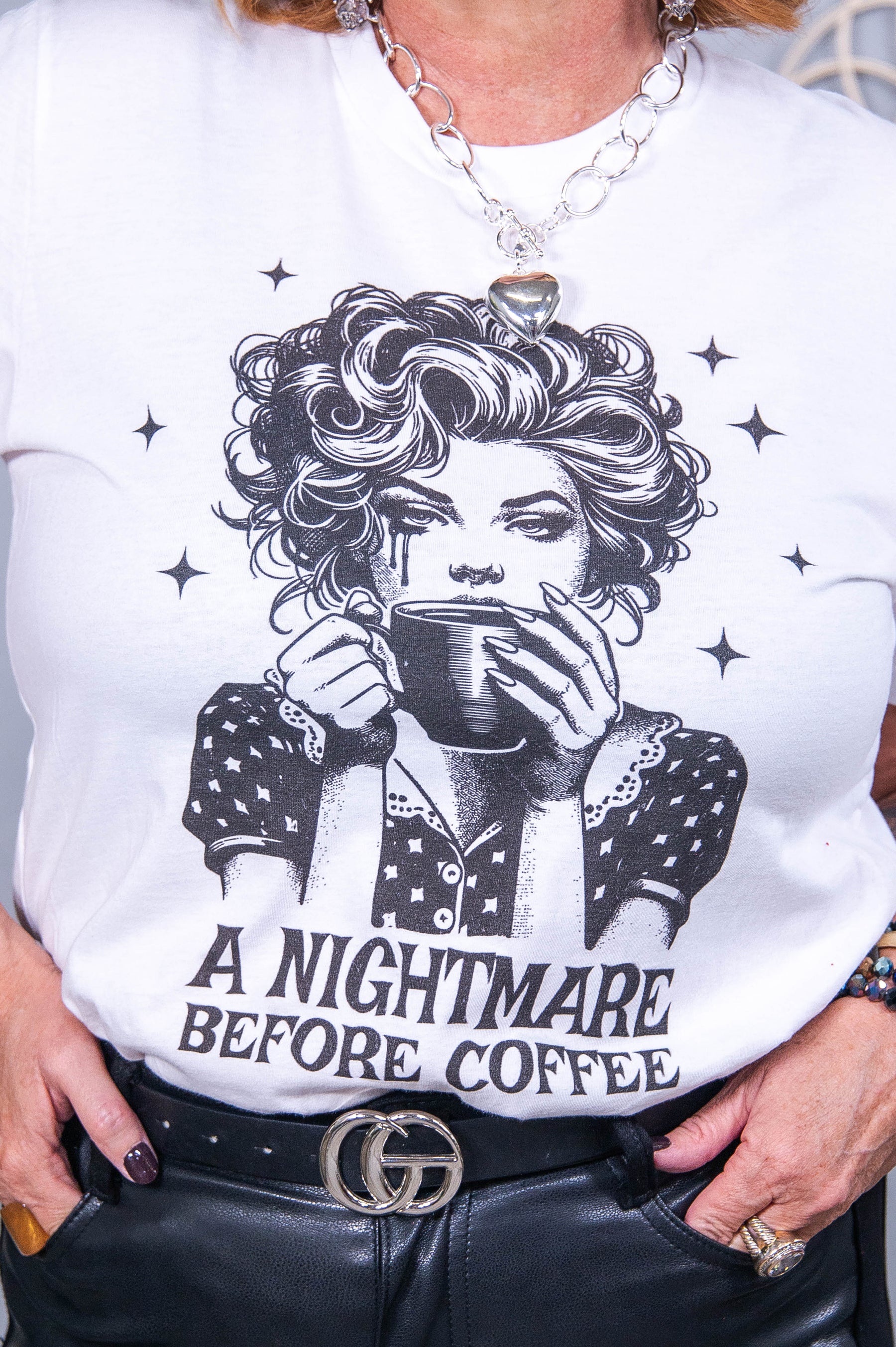 A Nightmare Before Coffee White Graphic Tee - A3651WH