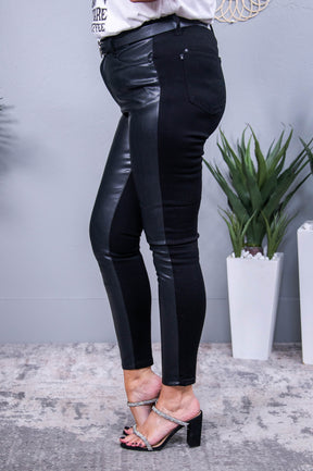 Sandy Black/Leather Denim Jeans - K1235BK