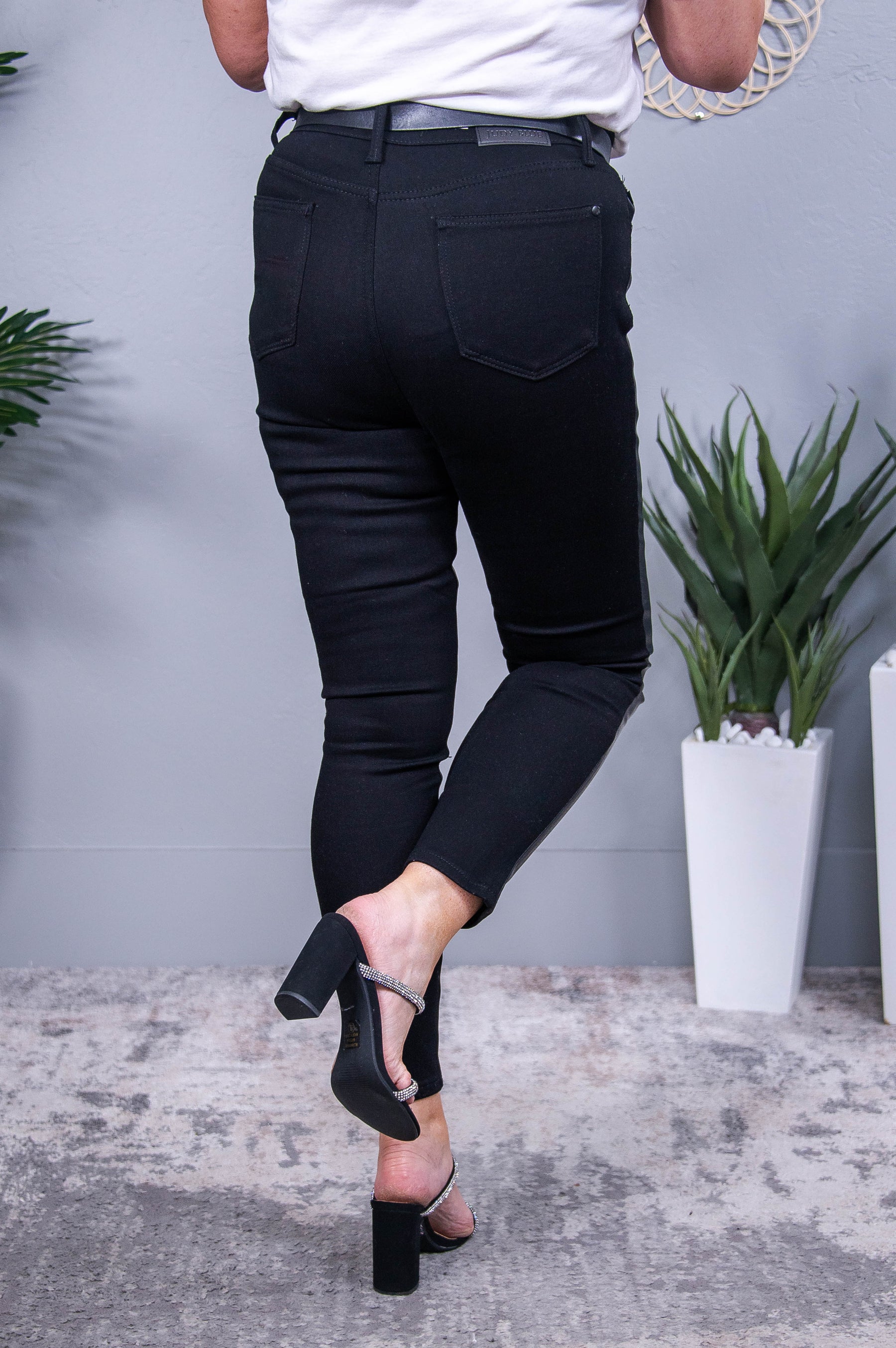 Sandy Black/Leather Denim Jeans - K1235BK