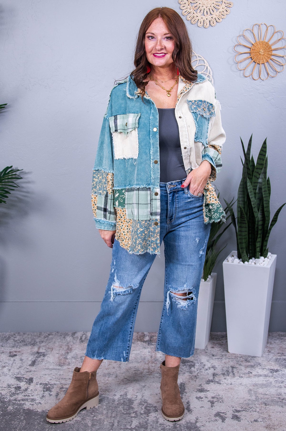 Make Your Choice Sage/Multi Color/Pattern Jacket - O5588SG