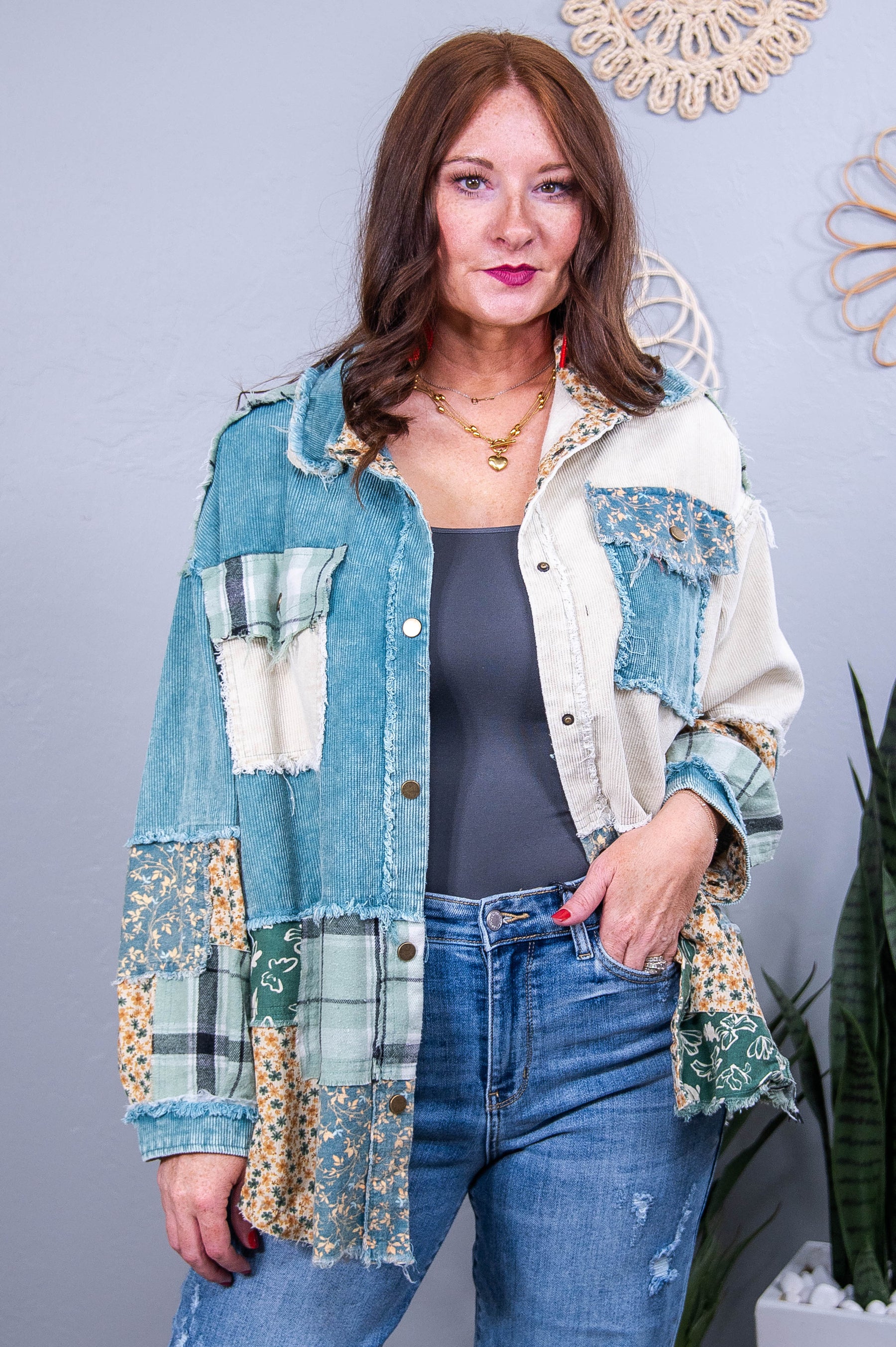 Make Your Choice Sage/Multi Color/Pattern Jacket - O5588SG