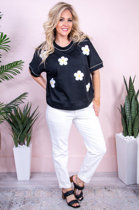 Time To Shine Black/White Floral Top - T9740BK