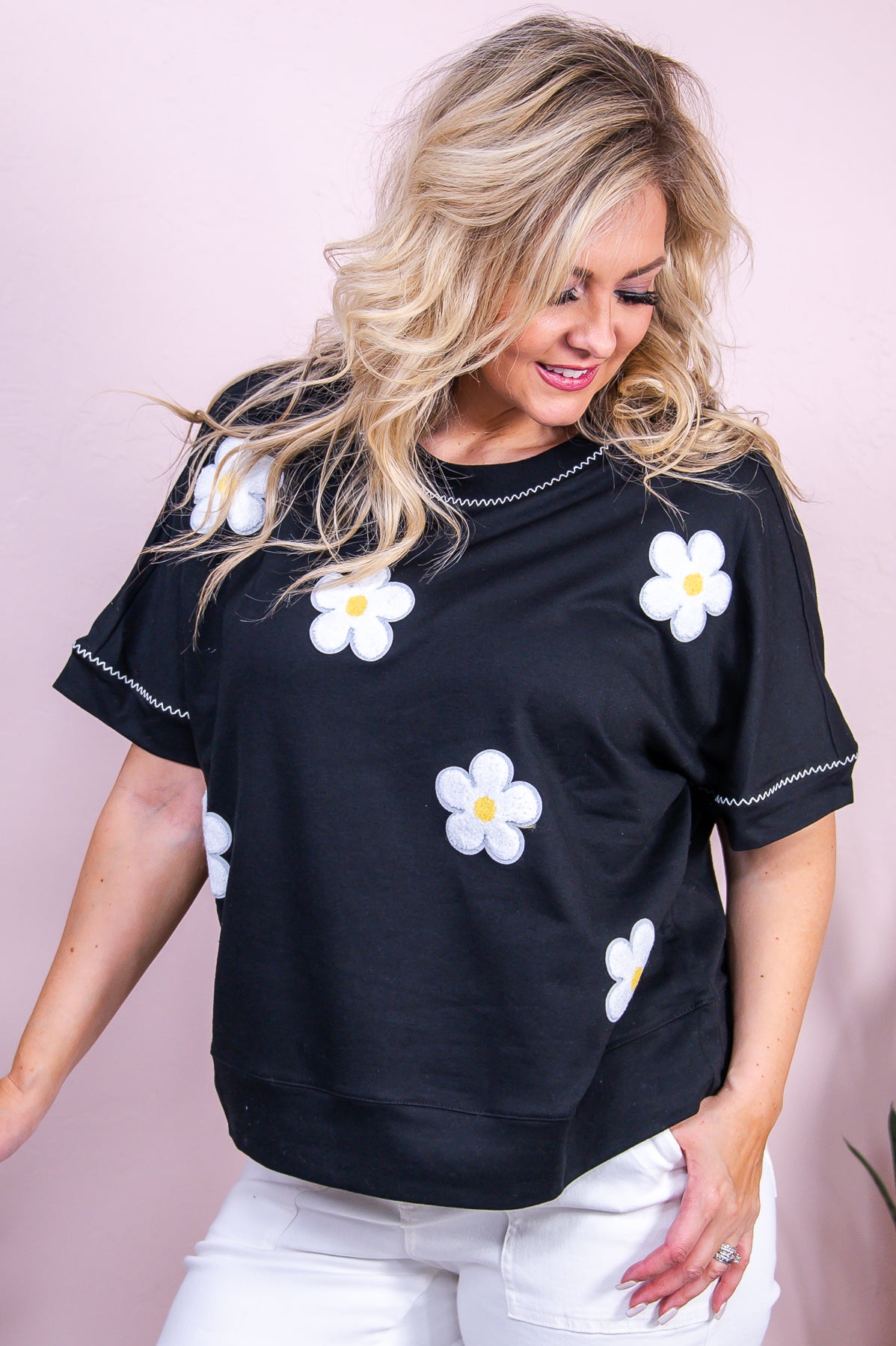 Time To Shine Black/White Floral Top - T9740BK