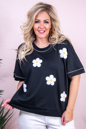 Time To Shine Black/White Floral Top - T9740BK