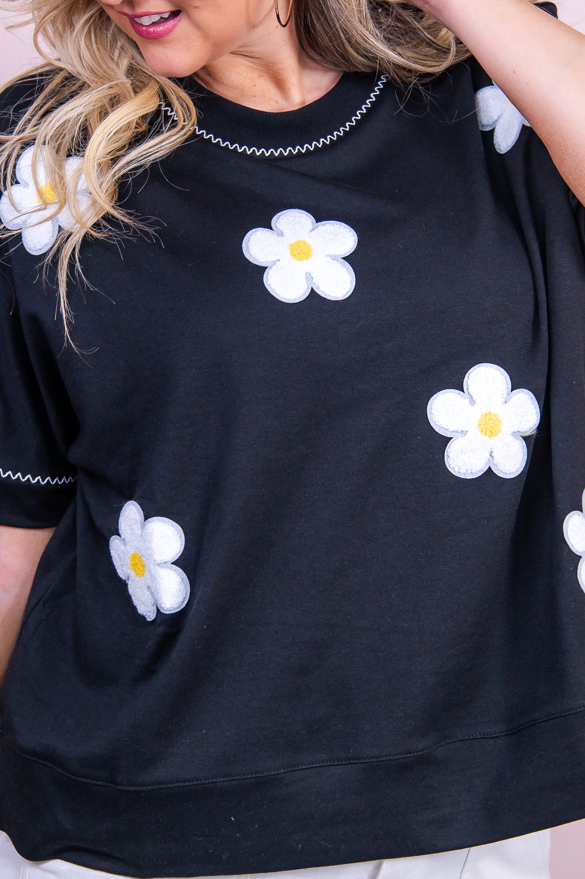 Time To Shine Black/White Floral Top - T9740BK