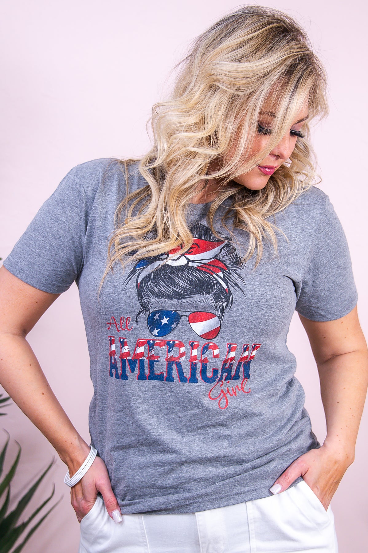 All American Girl Premium Heather Gray Graphic Tee - A3382PHG