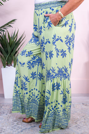 My Sweet Side Lime/Blue Floral Palazzo Pants - PNT1640LM