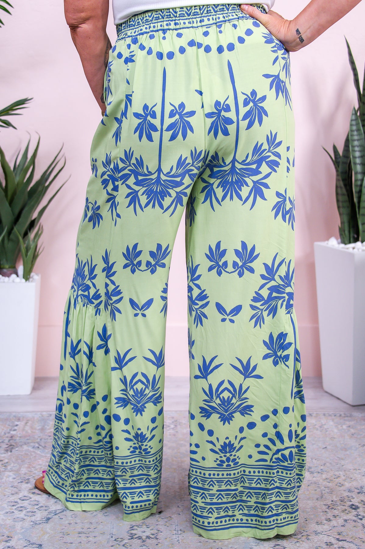 My Sweet Side Lime/Blue Floral Palazzo Pants - PNT1640LM