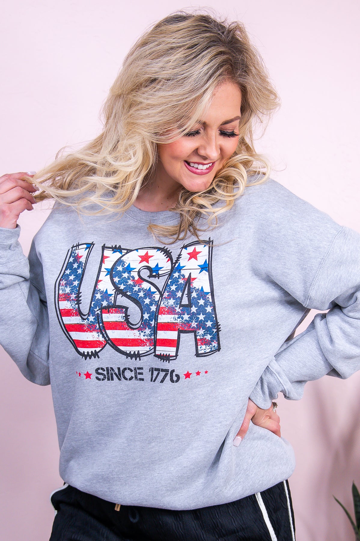 USA Since 1776 Sport Gray Graphic Sweatshirt - A3389SGR