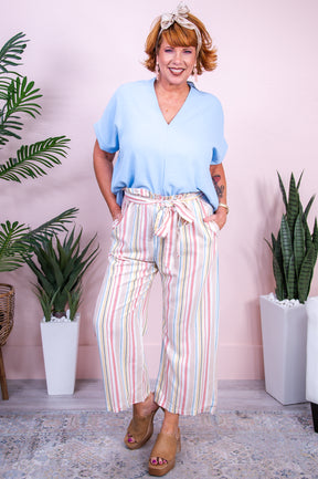 Feeling Spoiled Dusty Coral/Multi Color Striped Pants - PNT1641DCO