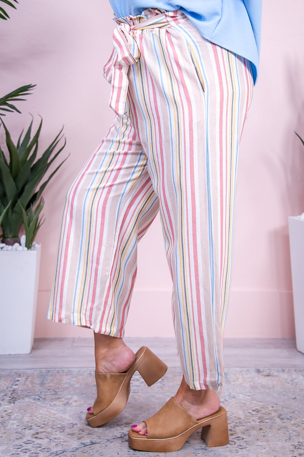 Feeling Spoiled Dusty Coral/Multi Color Striped Pants - PNT1641DCO