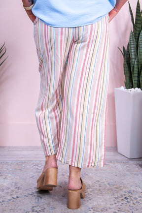 Feeling Spoiled Dusty Coral/Multi Color Striped Pants - PNT1641DCO