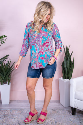 Endless Summer Blue/Multi Color Paisley Top - T9768BL