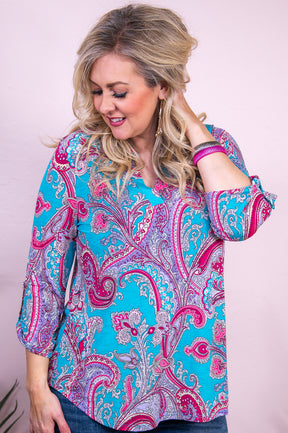 Endless Summer Blue/Multi Color Paisley Top - T9768BL