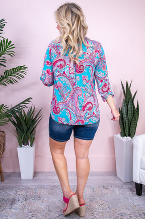 Endless Summer Blue/Multi Color Paisley Top - T9768BL