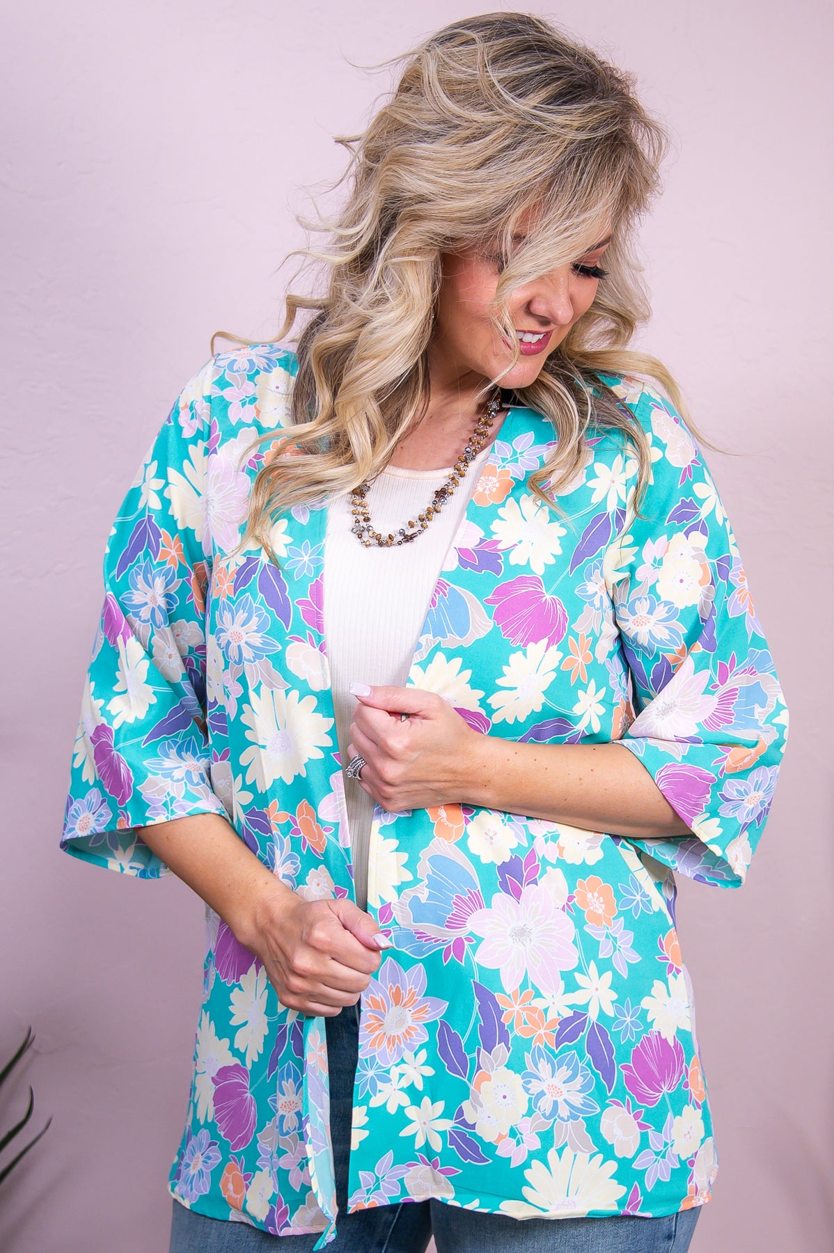 All In The Journey Mint/Multi Color Floral Kimono - O5474MT