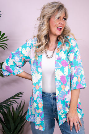 All In The Journey Mint/Multi Color Floral Kimono - O5474MT