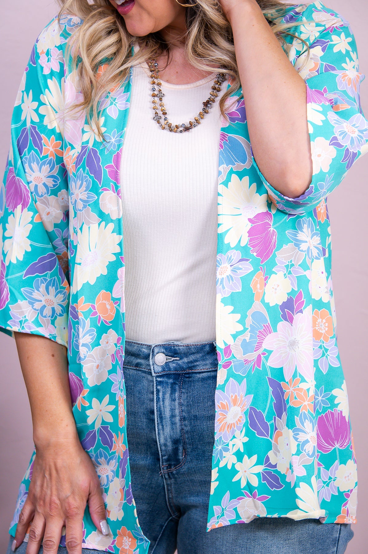 All In The Journey Mint/Multi Color Floral Kimono - O5474MT