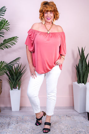 Daily Reminder Mauve Solid Off The Shoulder Top - T9784MV