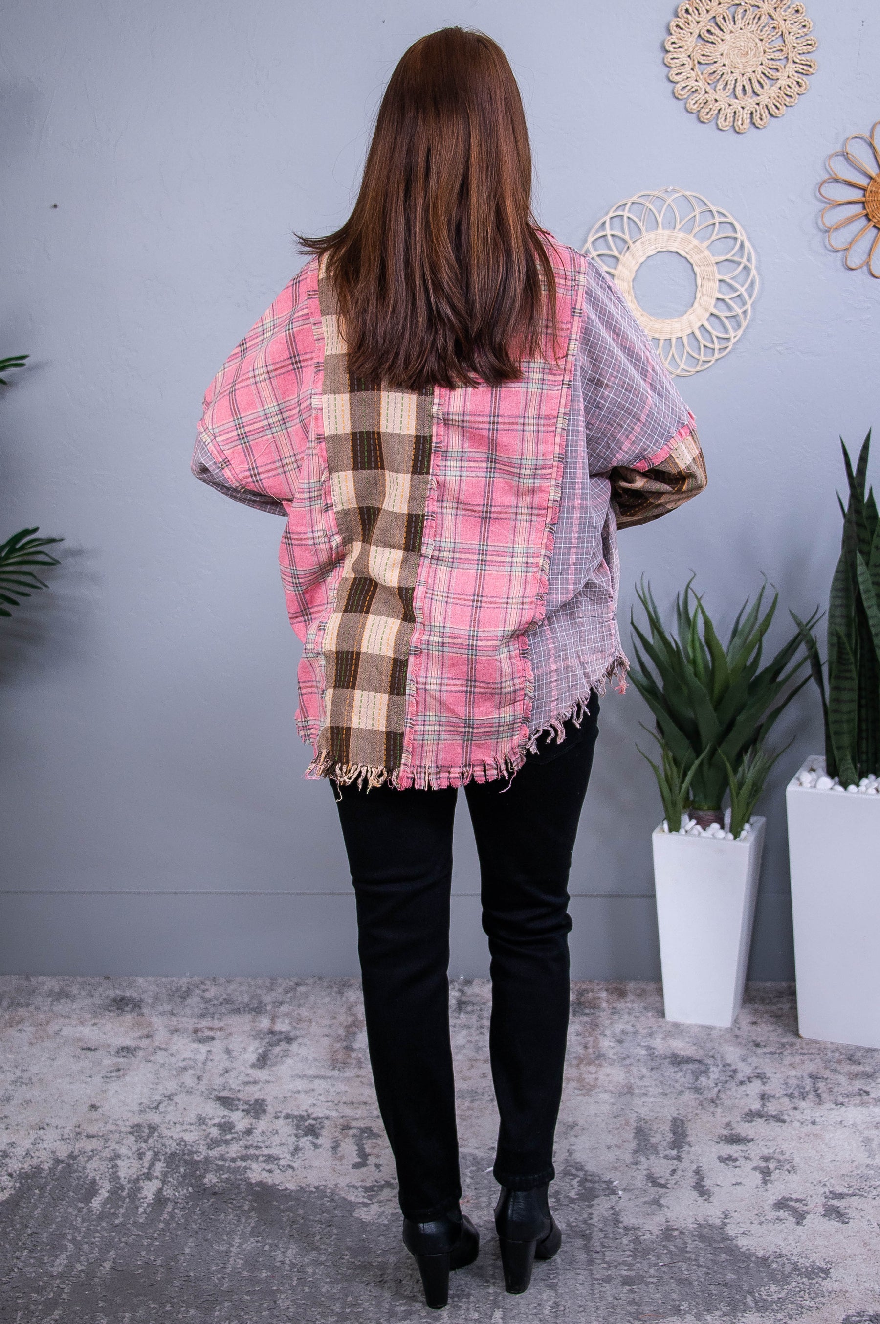 Always Be The Best Pink/Brown Plaid Frayed Top - T10528PK