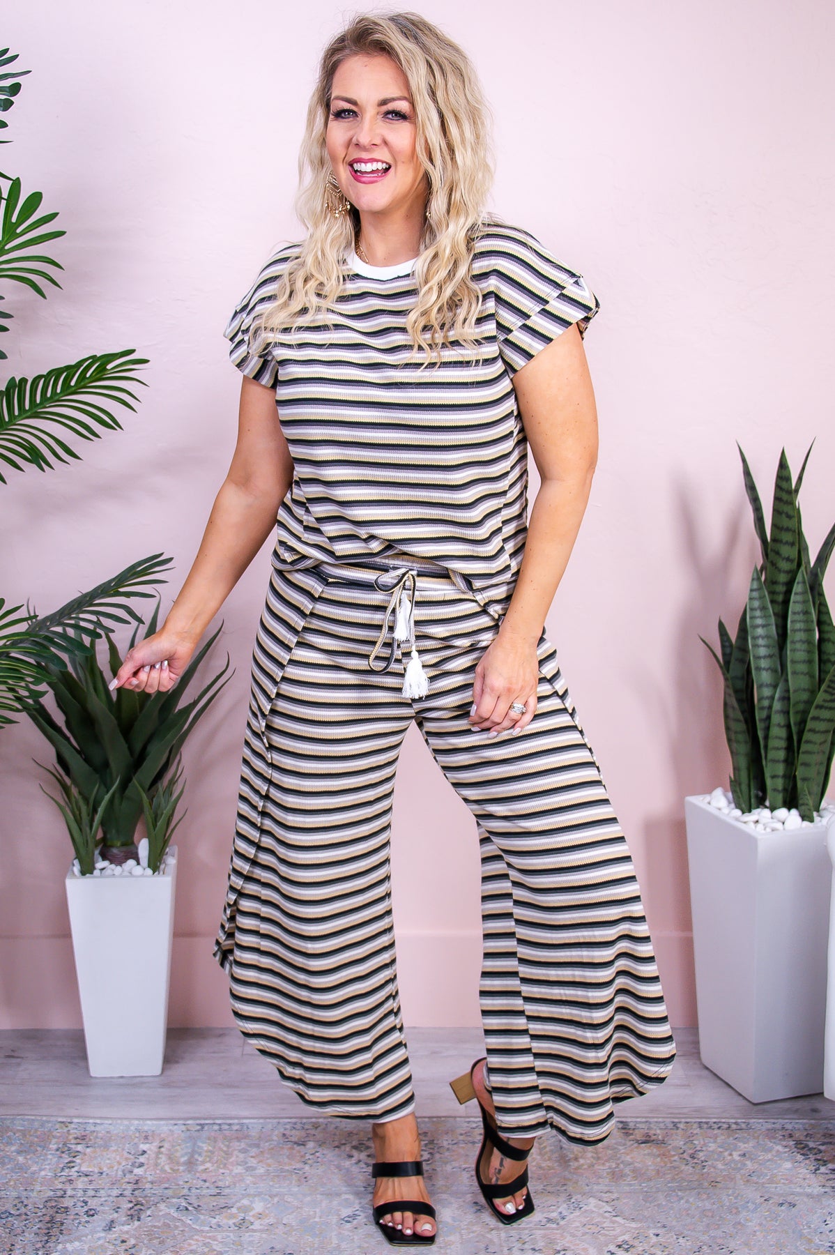 Happy In Hawaii Black/Multi Color Striped Top/Pant (2-Piece Set ) - T9799BK