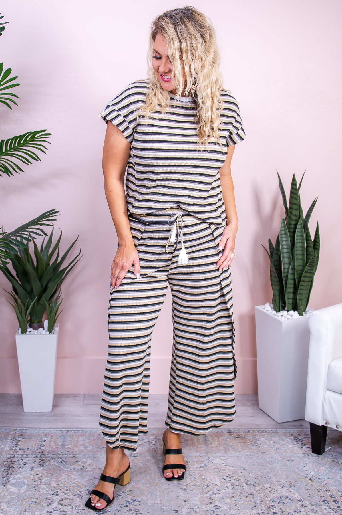 Happy In Hawaii Black/Multi Color Striped Top/Pant (2-Piece Set ) - T9799BK