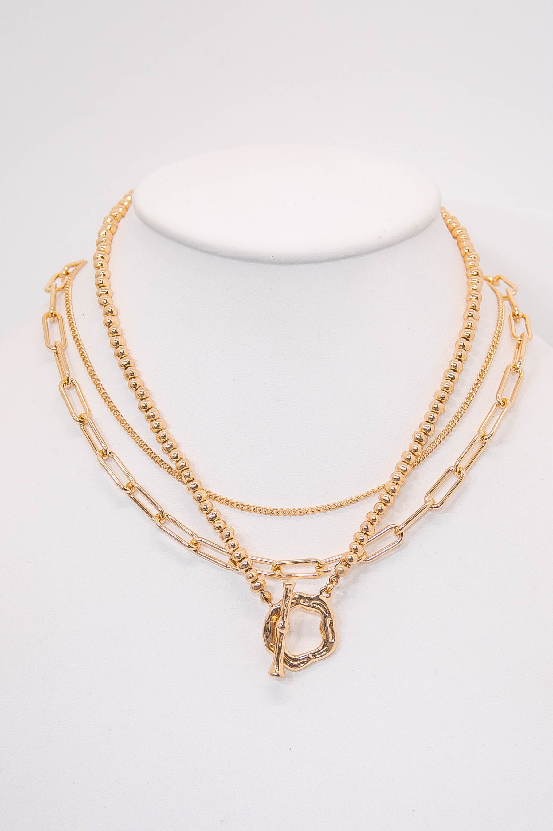 Gold Triple Toggle Chain Necklace - NEK4375GD